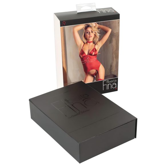 Abierta Fina - glitrende kæde-top og stringtrusse (rød)