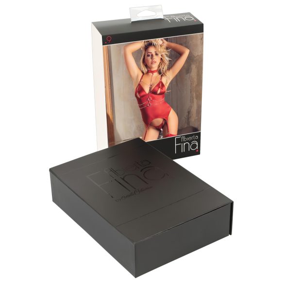 Abierta Fina - glitrende kæde-top og stringtrusse (rød) - XL