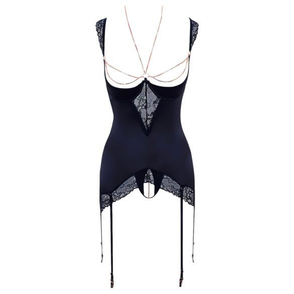 Abierta Fina - skinnende top med kæder og tanga (sort) - 85B/L