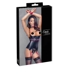 Cottelli Bondage - Wetlook bh-top med halsbånd - sort - M