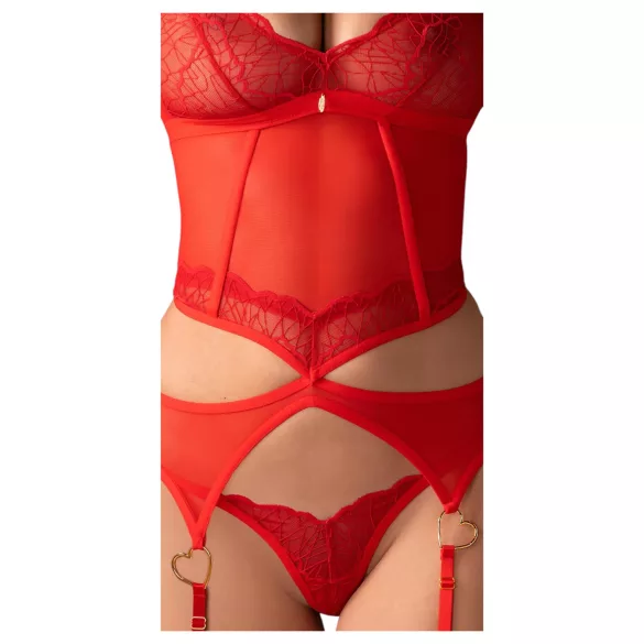 Obsessive - lingerisæt - gennemsigtig blonde - rød - L/XL