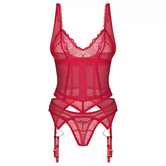 Obsessive - lingerisæt - gennemsigtig blonde - rød - L/XL