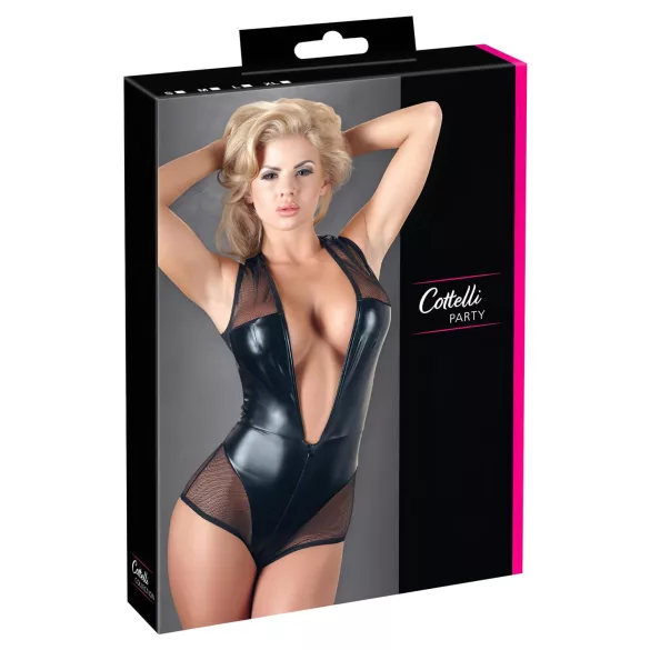 Cottelli - netbody - gennemsigtig skinnende - sort - M
