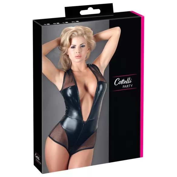 Cottelli - netbody - gennemsigtig skinnende - sort - L