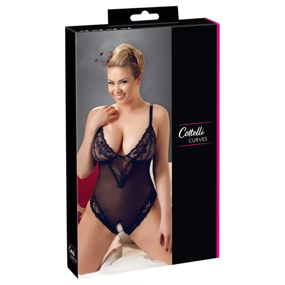Cottelli - plus size bodystocking - blonde - sort - XXXL