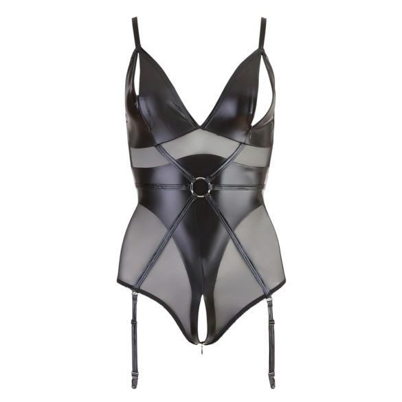 Cottelli Bondage - bodysuit med håndjern - blank - sort - M