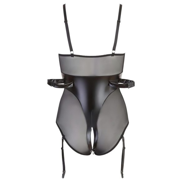 Cottelli Bondage - bodysuit med håndjern - blank - sort - M