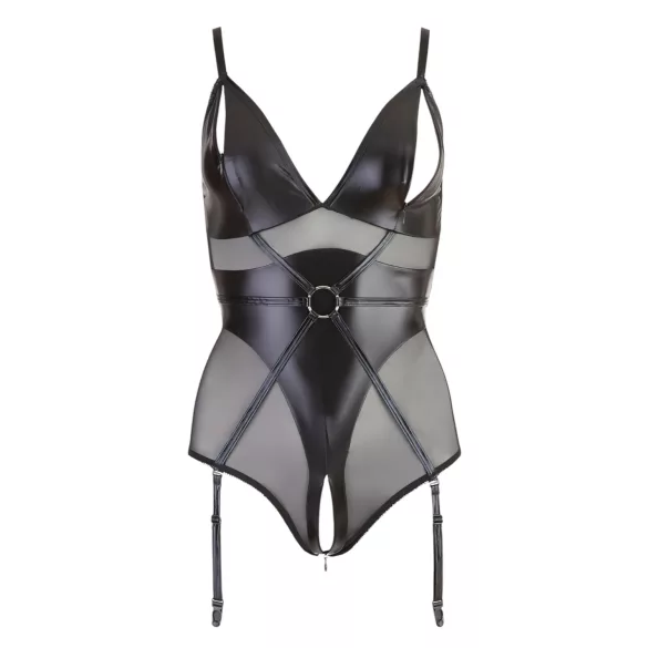 Cottelli Bondage - bodysuit med håndjern - blank - sort - XL