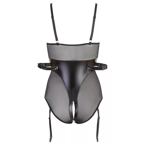 Cottelli Bondage - bodysuit med håndjern - blank - sort - XL