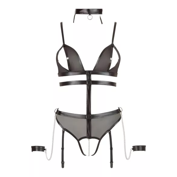 Cottelli Bondage - åben body med stropper og kæder - sort - XL