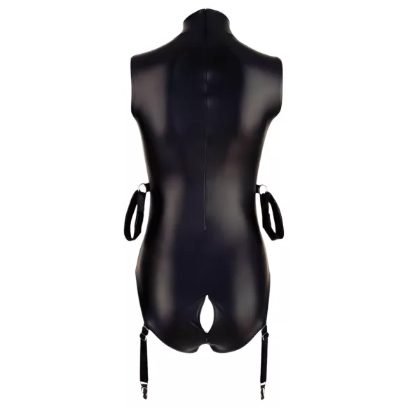 Cottelli Bondage - body uden ærmer og håndjern - wetlook - sort