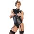 Cottelli Bondage - ærmeløs glansbody & håndjern (sort) - M