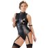 Cottelli Bondage - ærmeløs glansbody & håndjern (sort) - XL