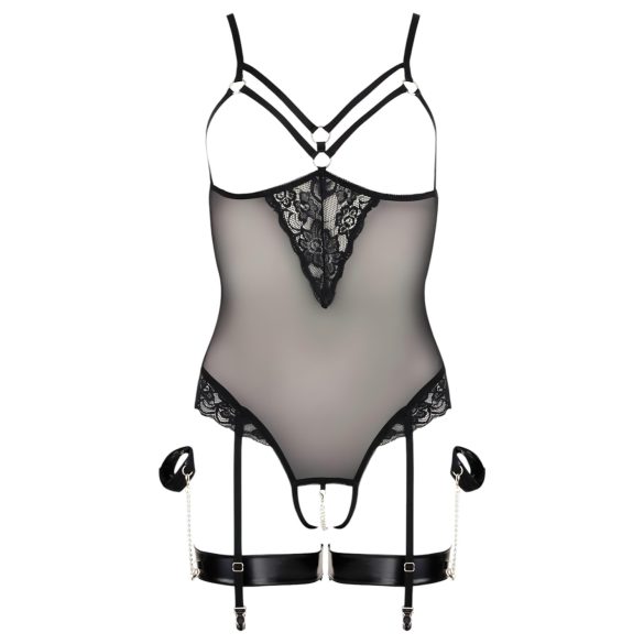 Cottelli Bondage - body med metalringe og håndjern - sort