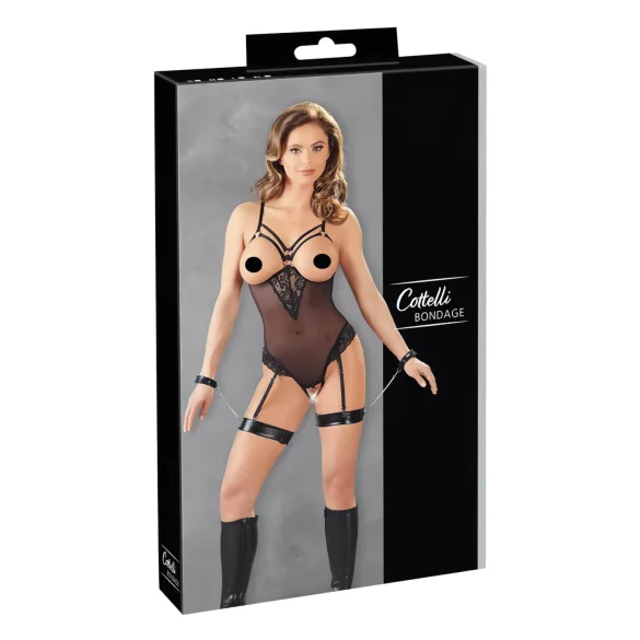 Cottelli Bondage - body med metalringe og håndjern - sort - XL