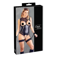 Cottelli Bondage - åben body med håndjern - blank sort - L