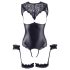 Cottelli Bondage - skinnende åben body med håndjern (sort) - L