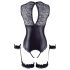 Cottelli Bondage - skinnende åben body med håndjern (sort) - L