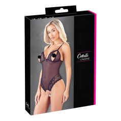 Cottelli - åben body med blonde og perler - sort