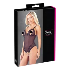 Cottelli - åben body med blonde og perler - sort - M