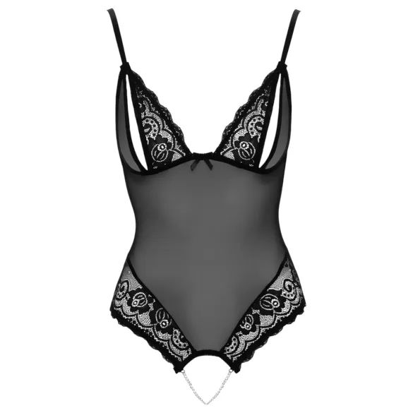 Cottelli - åben body med blonde og perler - sort - M