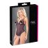 Cottelli - Sort blonder & perler bodysuit med åbning - XL