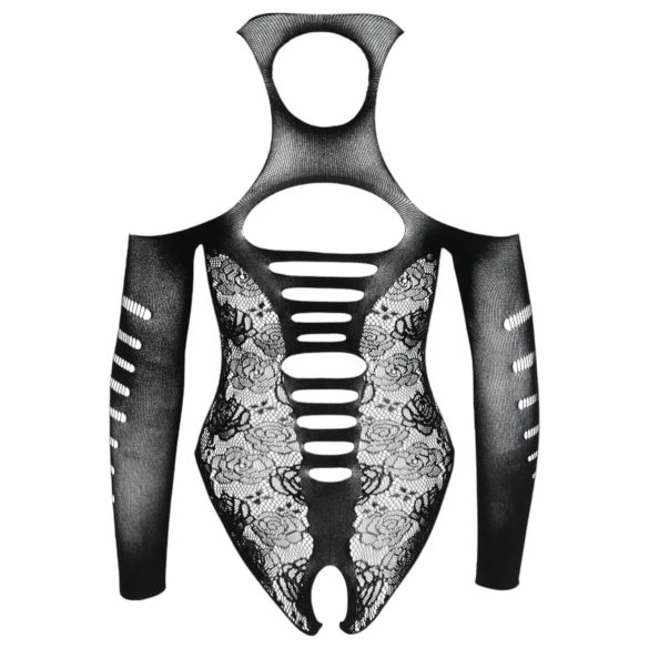 NO:XQSE - bodystocking med sløjfe - lange ærmer - sort (S-L)