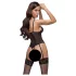 Cottelli - bodystocking med hofteholder - blondedetaljer - sort