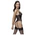 Cottelli - bodystocking med hofteholder - blondedetaljer - sort - M