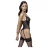 Cottelli - bodystocking med hofteholder - blondedetaljer - sort - L