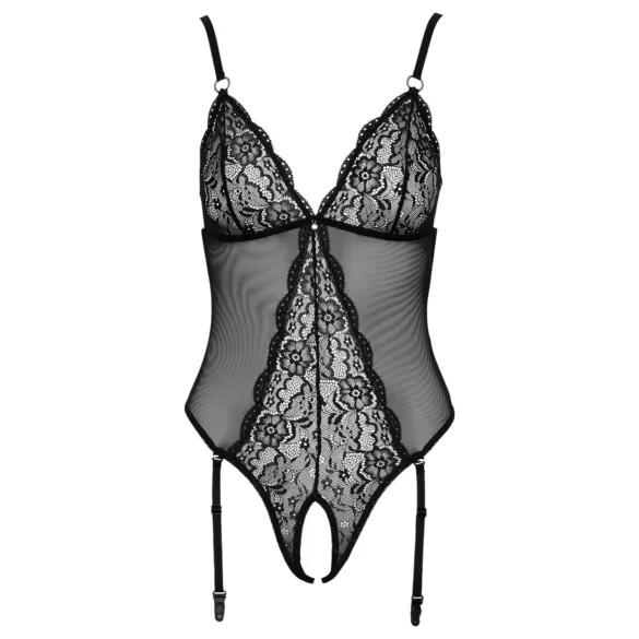 Cottelli - bodystocking med hofteholder - blondedetaljer - sort - L