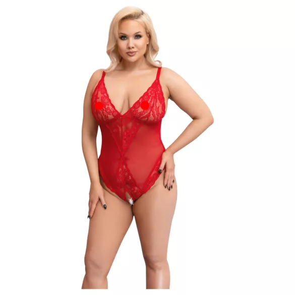 Cottelli Curves - gennemsigtig blondebody (rød) - 2XL