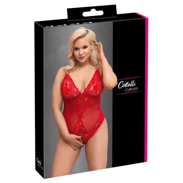 Cottelli Curves - gennemsigtig blondebody (rød) - 2XL