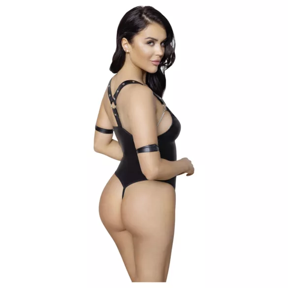 Cottelli Bondage - åben body med ringe - skinnende sort - M