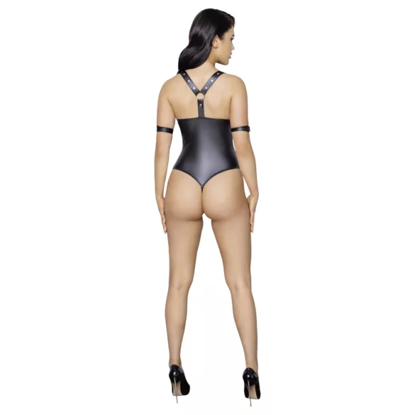 Cottelli Bondage - åben body med ringe - skinnende sort - M