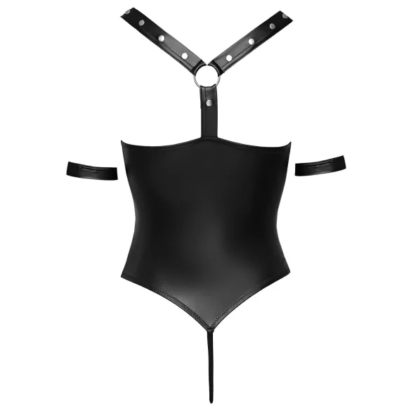 Cottelli Bondage - åben body med ringe - skinnende sort - L