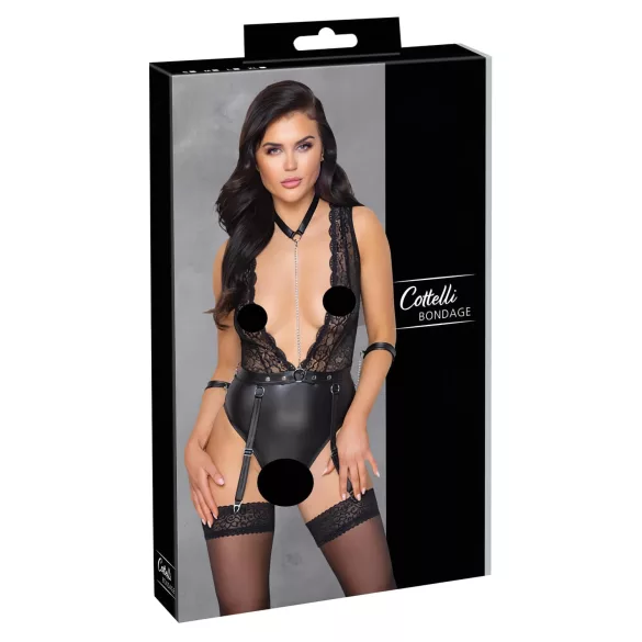 Cottelli Bondage - body med halsbånd - blonde - sort - M