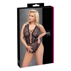   Cottelli Curves Plus Size - gennemsigtig mønstret bodystocking - sort