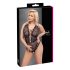 Cottelli Curves Plus Size - gennemsigtig mønstret bodystocking - sort