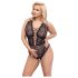 Cottelli Curves Plus Size - gennemsigtig mønstret bodystocking - sort