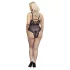 Cottelli Curves Plus Size - gennemsigtig mønstret bodystocking - sort