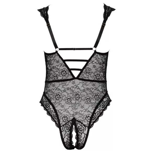 Cottelli Curves Plus Size - gennemsigtig mønstret bodystocking - sort