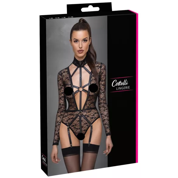 Cottelli - gennemsigtig body med stropper - sort
