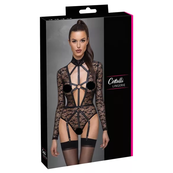 Cottelli - gennemsigtig body med stropper - sort - M