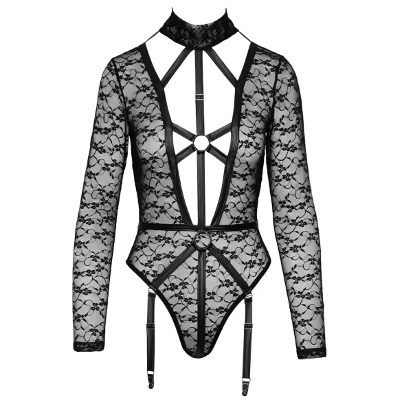 Cottelli - gennemsigtig body med stropper - sort - M