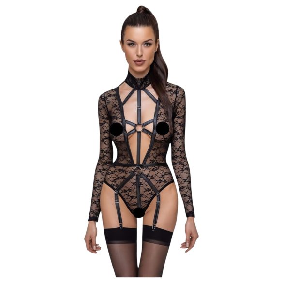 Cottelli - gennemsigtig stroppet bodystocking (sort) - L