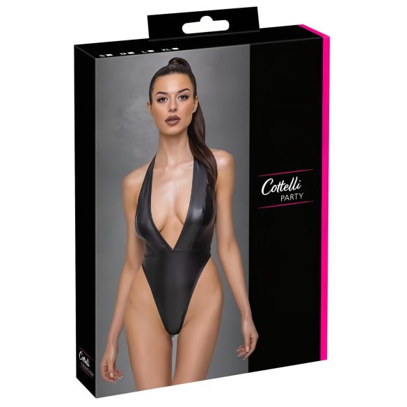 Cottelli Party - skinnende halterneck bodysuit (sort) - M