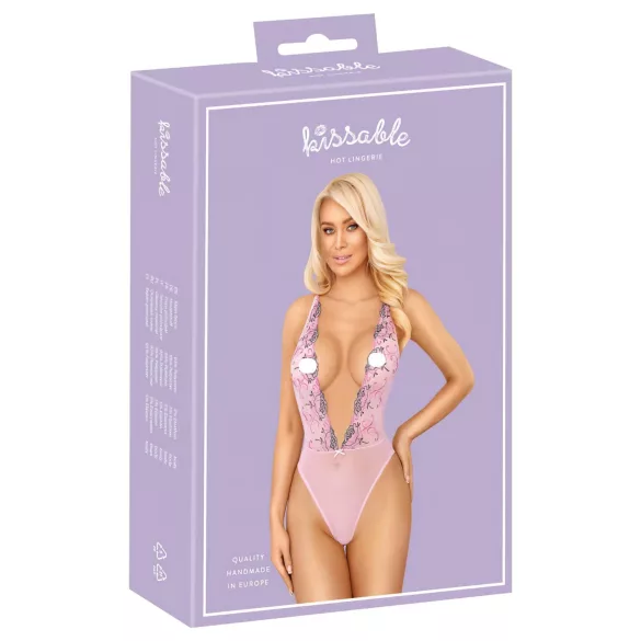 Kissable - body med blonder og broderi - pink