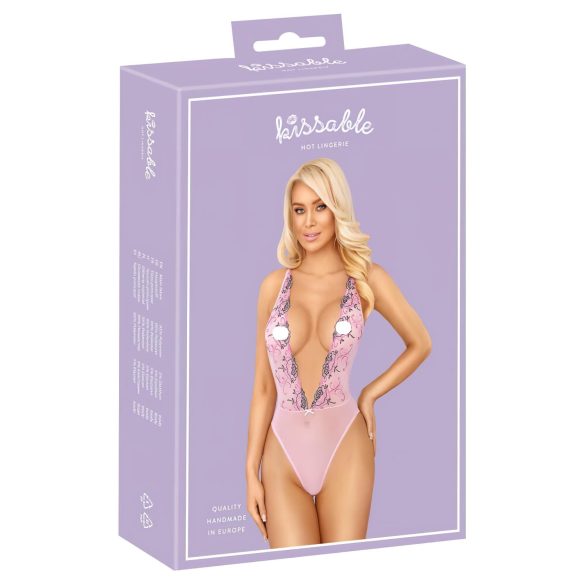 Kissable - body med blonder og broderi - pink - L/XL