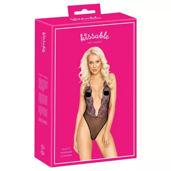 Kissable - pink broderet krop (sort) - L/XL